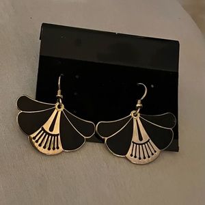 Laurel Burch gold tone& black flower petals earrings.